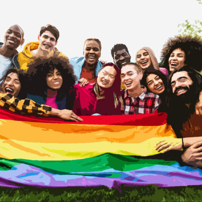group of people with pride flag